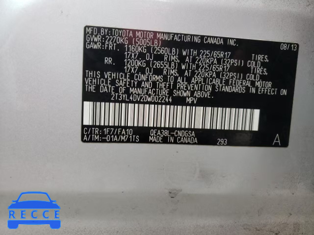 2013 TOYOTA RAV4 EV 2T3YL4DV2DW002244 Bild 9