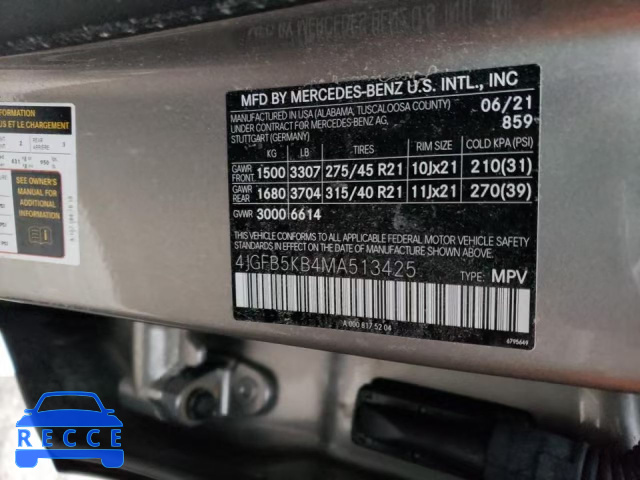 2021 MERCEDES-BENZ GLE 450 4M 4JGFB5KB4MA513425 image 9