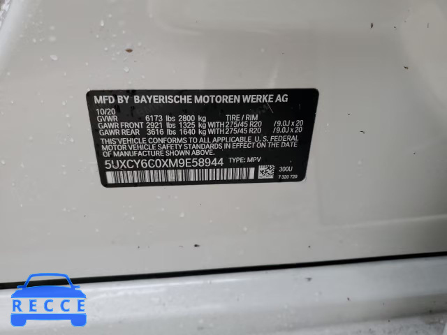 2021 BMW X6 XDRIVE4 5UXCY6C0XM9E58944 image 9
