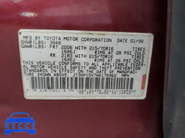 1998 TOYOTA RAV 4 JT3HP10V7W0176962 image 9