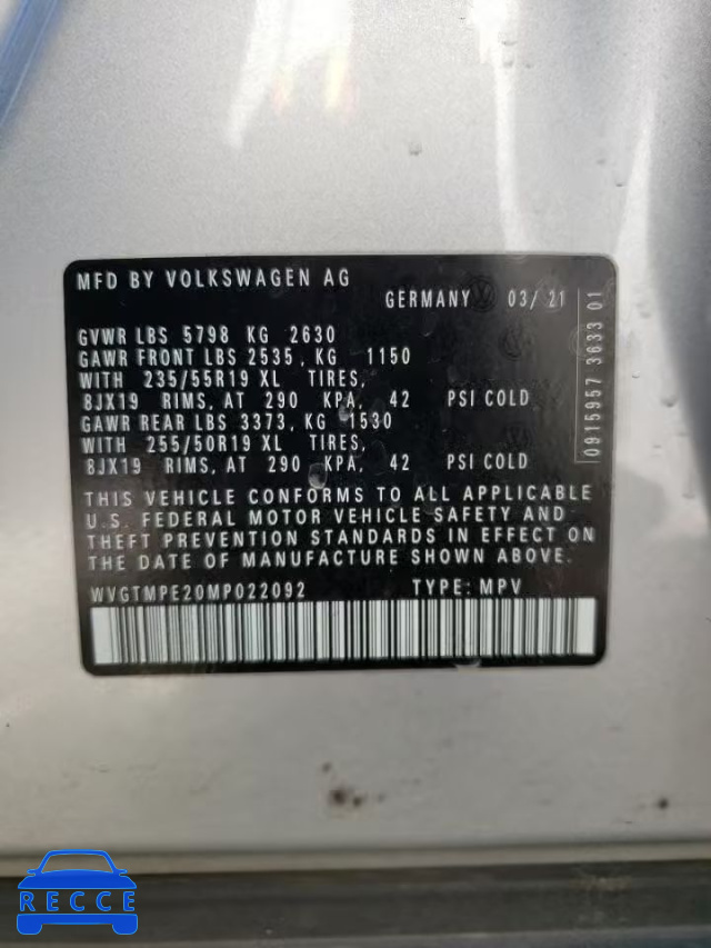 2021 VOLKSWAGEN ID.4 PRO S WVGTMPE20MP022092 зображення 9