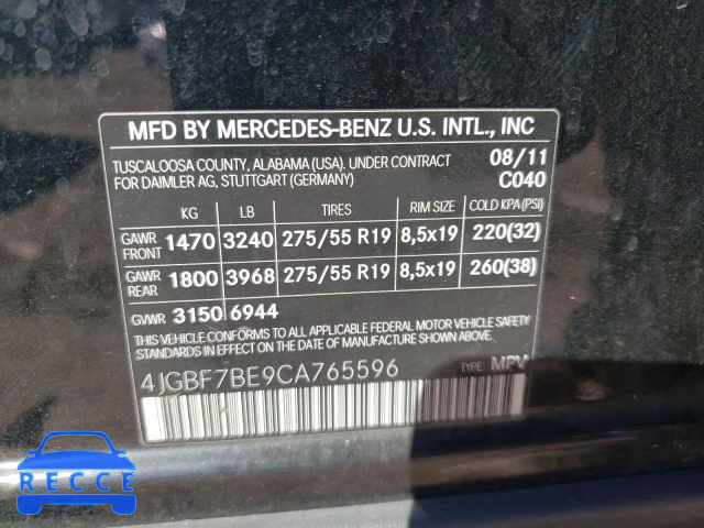 2012 MERCEDES-BENZ GL450 4JGBF7BE9CA765596 image 9