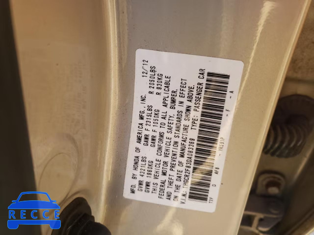 2013 HONDA ACCORD EXL 1HGCR2F83DA083369 Bild 9