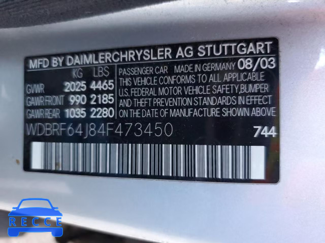2004 MERCEDES-BENZ 300-CLASS WDBRF64J84F473450 зображення 9