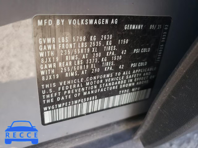 2021 VOLKSWAGEN ID.4 PRO S WVGTMPE23MP059685 image 9