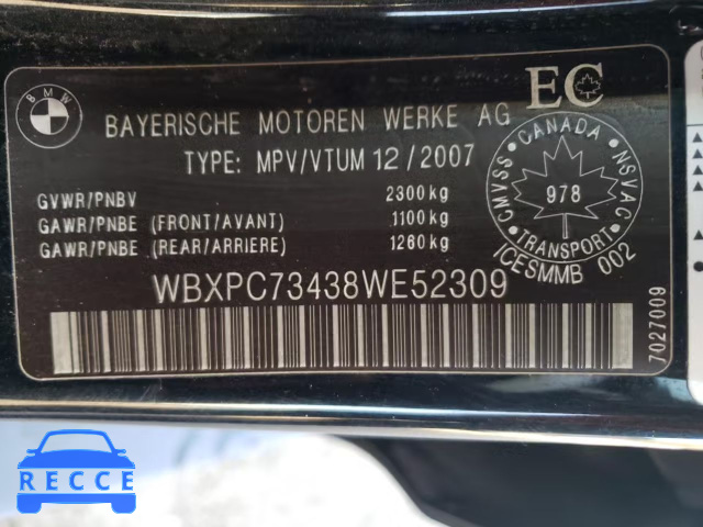2008 BMW X3 3.0I WBXPC73438WE52309 image 9