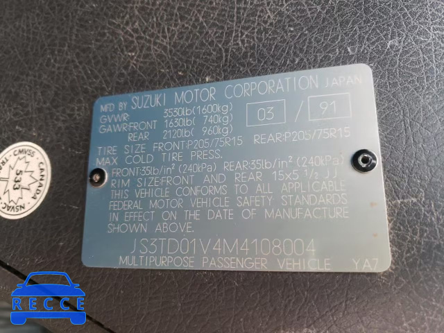 1991 SUZUKI SIDEKICK J JS3TD01V4M4108004 image 9