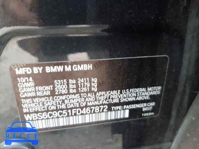 2015 BMW M6 GRAN CO WBS6C9C51FD467872 зображення 9