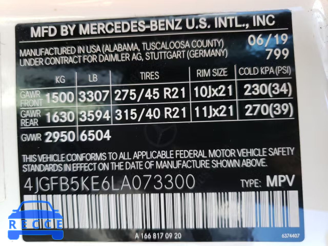 2020 MERCEDES-BENZ GLE 450 4M 4JGFB5KE6LA073300 image 9