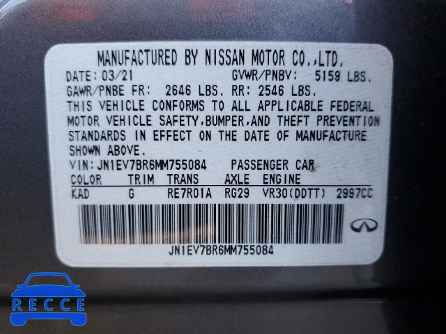 2021 INFINITI Q50 LUXE JN1EV7BR6MM755084 image 9