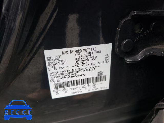 2021 FORD EXPLORER S 1FM5K8GC0MGA66278 image 9