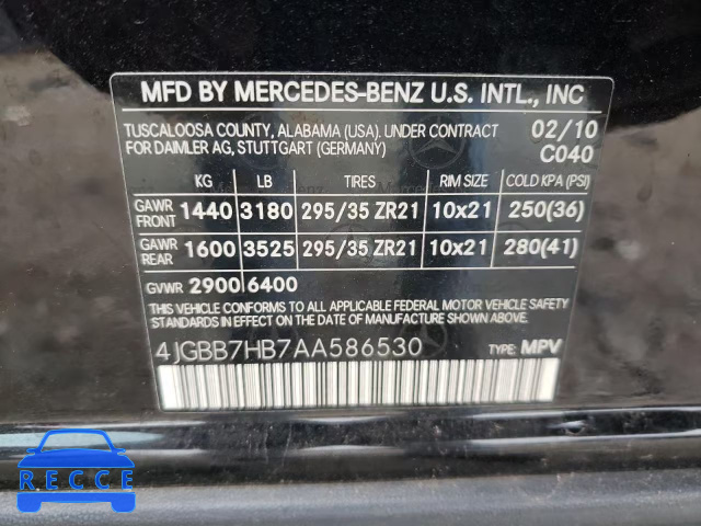 2010 MERCEDES-BENZ ML 63 AMG 4JGBB7HB7AA586530 Bild 9