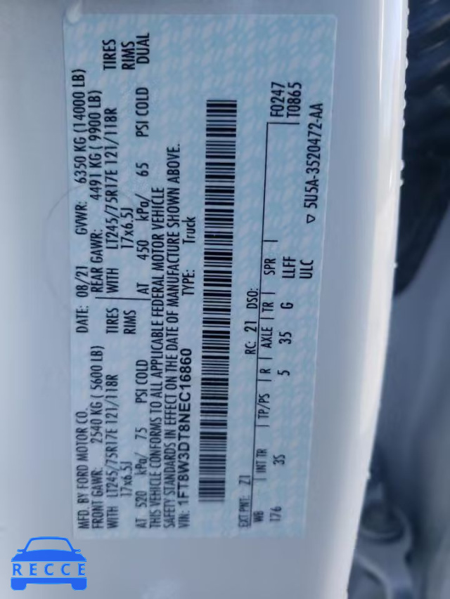 2022 FORD F350 SUPER 1FT8W3DT8NEC16860 image 9