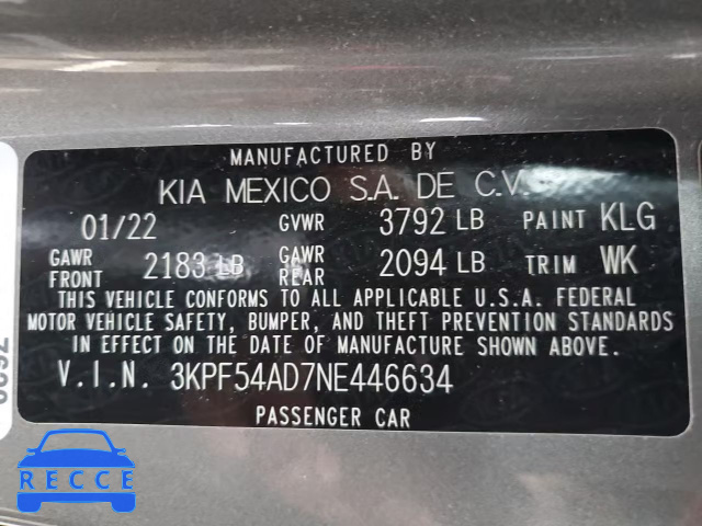 2022 KIA FORTE GT L 3KPF54AD7NE446634 image 9