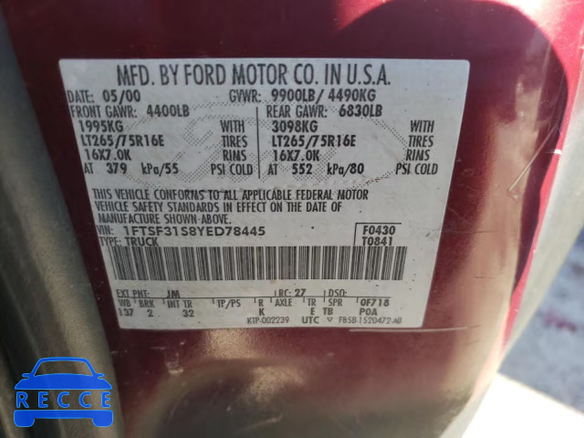 2000 FORD F-350 1FTSF31S8YED78445 image 9