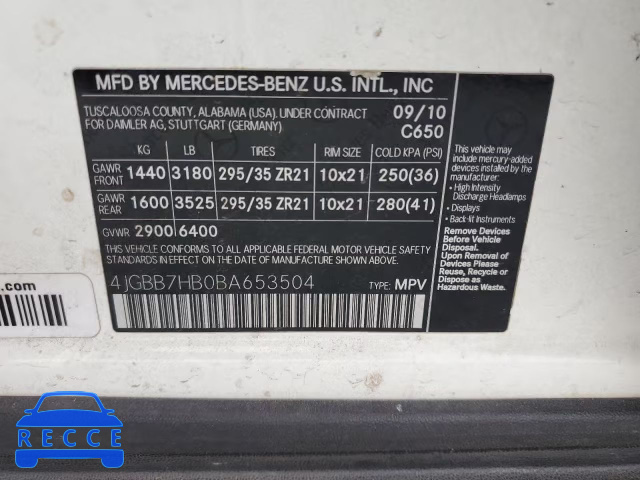 2011 MERCEDES-BENZ ML 63 AMG 4JGBB7HB0BA653504 Bild 9