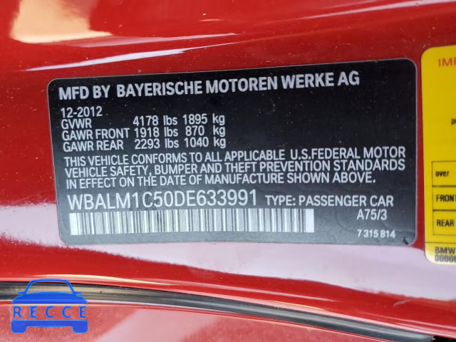 2013 BMW Z4 SDRIVE3 WBALM1C50DE633991 image 11