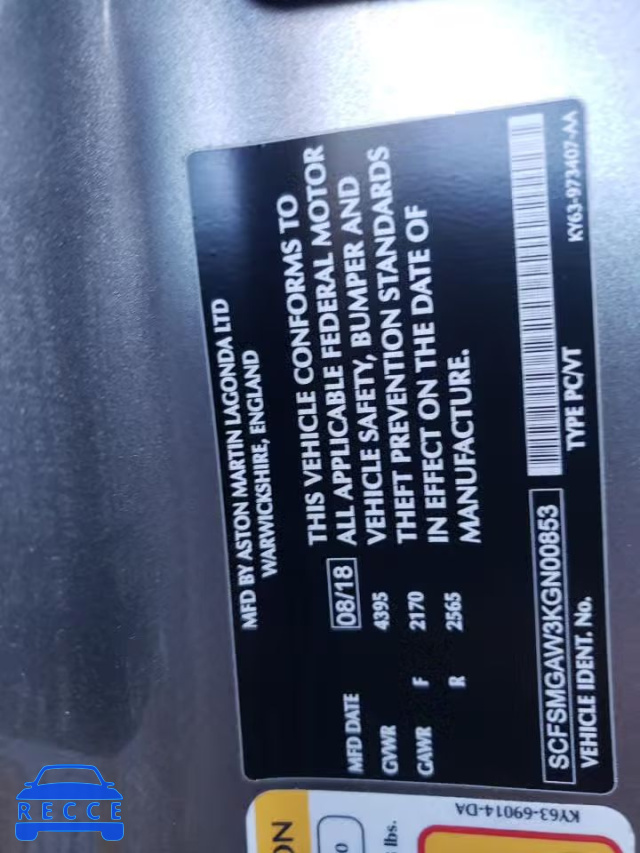2019 ASTON MARTIN VANTAGE SCFSMGAW3KGN00853 image 11