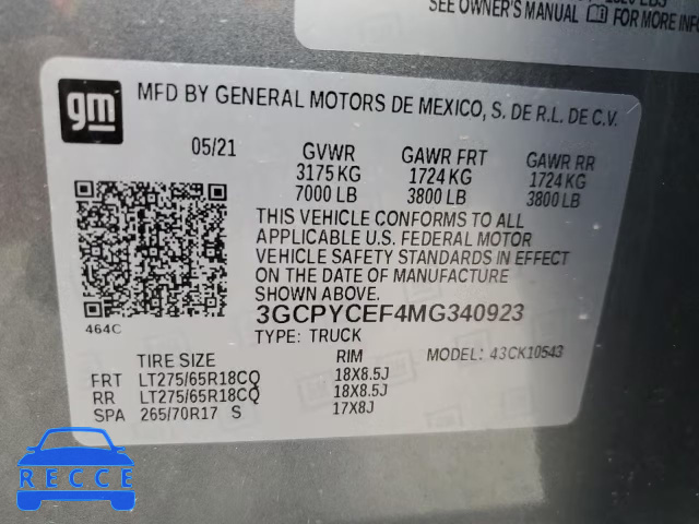 2021 CHEVROLET 1500 SILVE 3GCPYCEF4MG340923 Bild 12