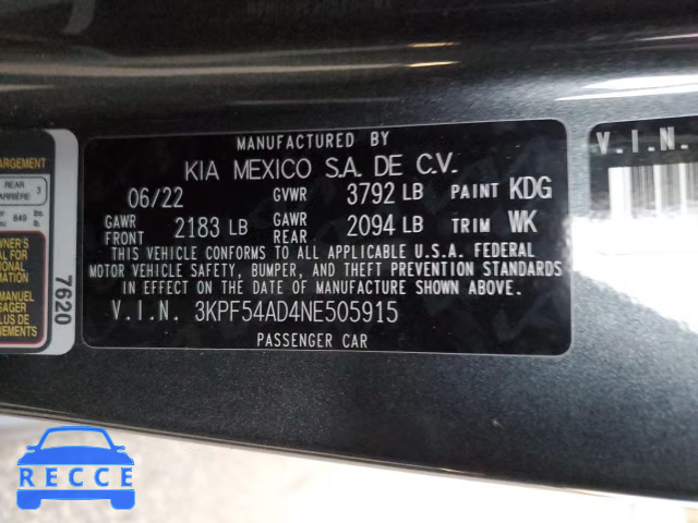 2022 KIA FORTE GT L 3KPF54AD4NE505915 Bild 12