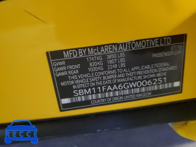 2016 MCLAREN AUTOMATICOTIVE 650S SPIDE SBM11FAA6GW006251 Bild 11