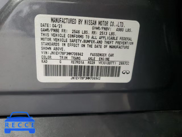 2021 INFINITI Q50 LUXE JN1EV7BP3MM706942 зображення 12