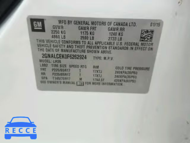 2015 CHEVROLET EQUINOX 2GNALCEK0F6262924 Bild 9