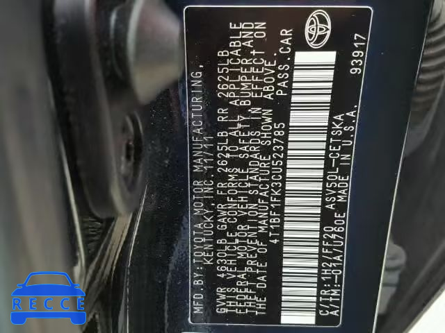 2012 TOYOTA CAMRY 4T1BF1FK3CU523785 image 9