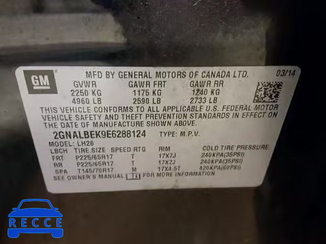 2014 CHEVROLET EQUINOX 2GNALBEK9E6288124 image 9