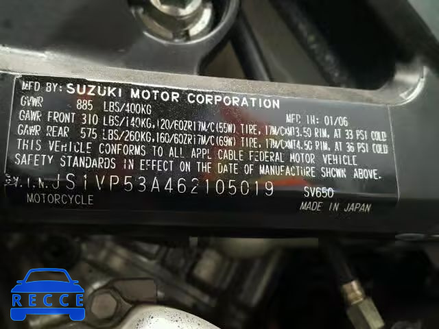 2006 SUZUKI SV650 JS1VP53A462105019 image 9