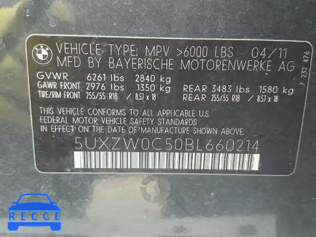 2011 BMW X5 5UXZW0C50BL660214 зображення 9