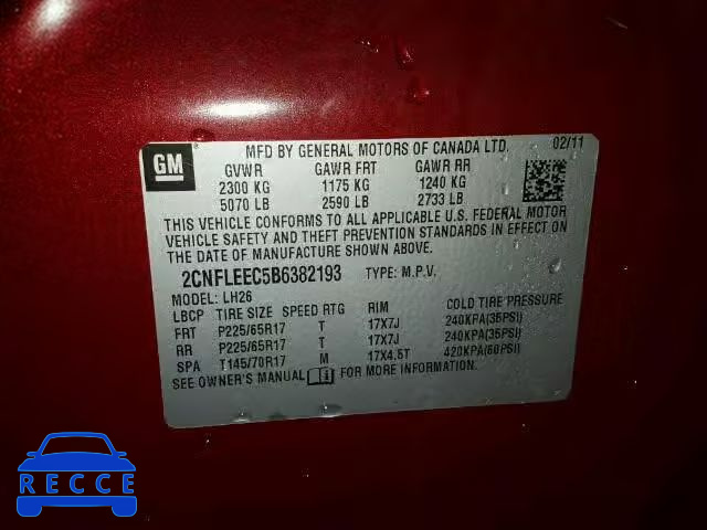 2011 CHEVROLET EQUINOX 2CNFLEEC5B6382193 image 9