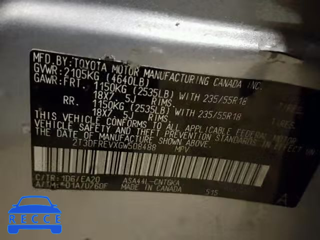 2016 TOYOTA RAV4 2T3DFREVXGW508488 image 9