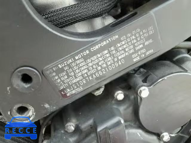 2006 SUZUKI GSX-R750 JS1GR7KA662100940 image 9