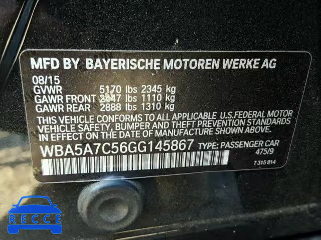 2016 BMW 528XI WBA5A7C56GG145867 зображення 9