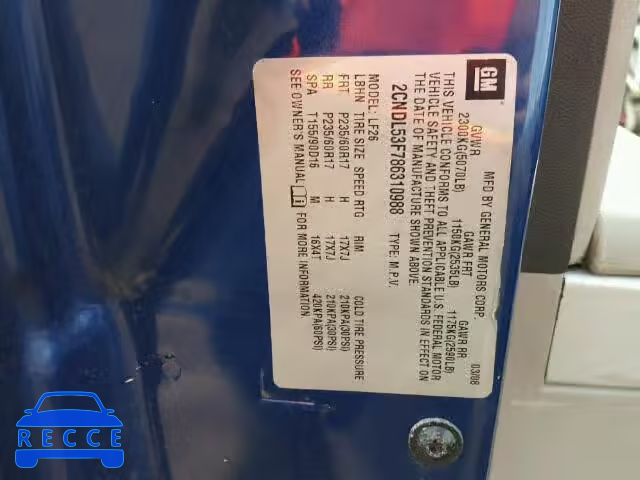 2008 CHEVROLET EQUINOX 2CNDL53F786310988 image 9