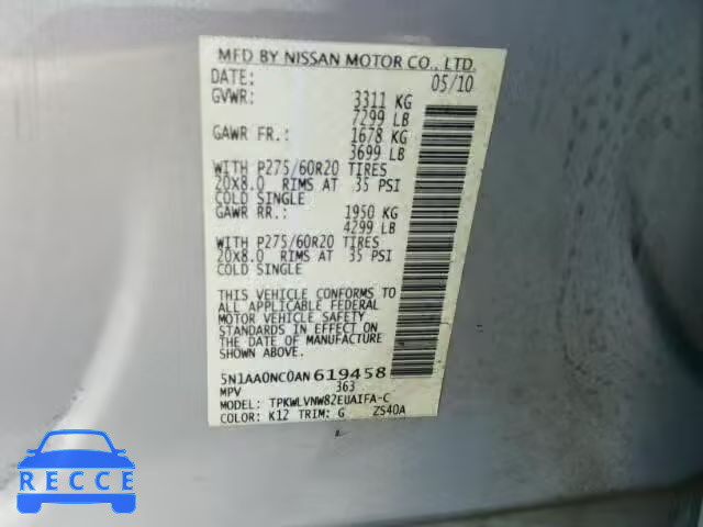 2010 NISSAN ARMADA 5N1AA0NC0AN619458 image 9