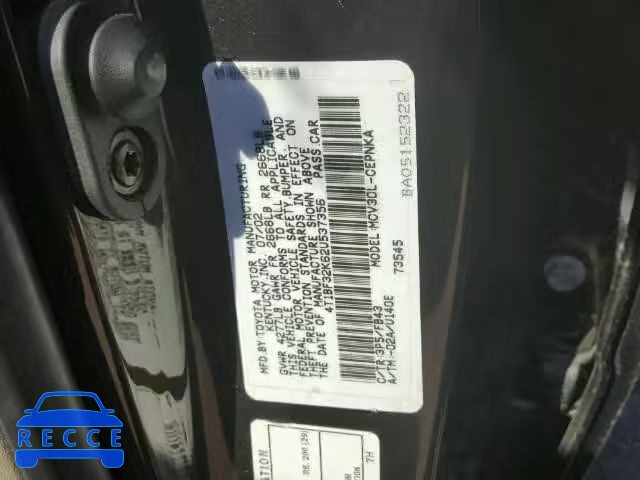 2002 TOYOTA CAMRY 4T1BF32K62U537356 image 9