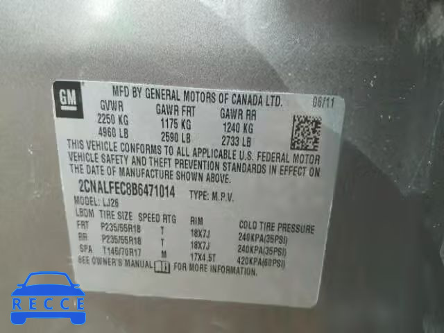 2011 CHEVROLET EQUINOX 2CNALFEC8B6471014 image 9