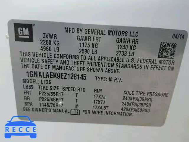 2014 CHEVROLET EQUINOX 1GNALAEK9EZ128145 image 9