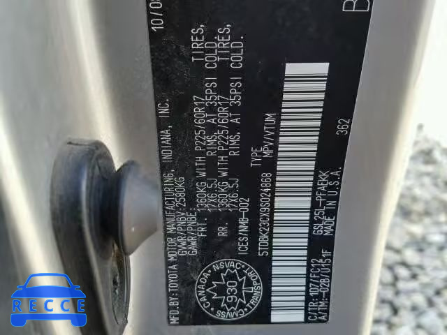 2009 TOYOTA SIENNA 5TDBK23CX9S024868 image 9