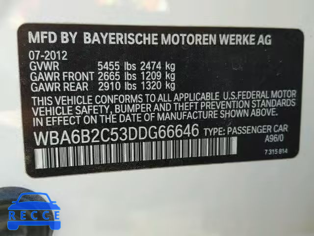 2013 BMW 650I WBA6B2C53DDG66646 image 9