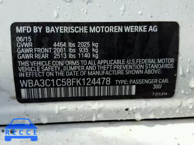 2015 BMW 328I SULEV WBA3C1C58FK124478 зображення 9