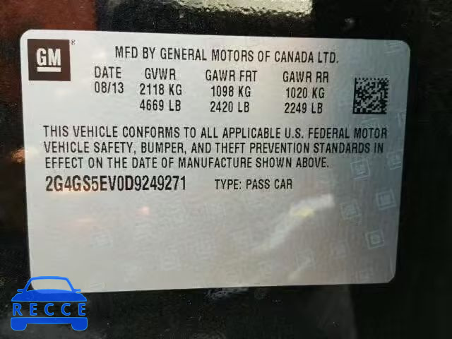 2013 BUICK REGAL 2G4GS5EV0D9249271 зображення 9