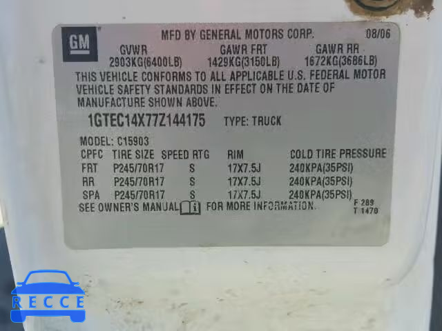 2007 GMC NEW SIERRA 1GTEC14X77Z144175 image 9
