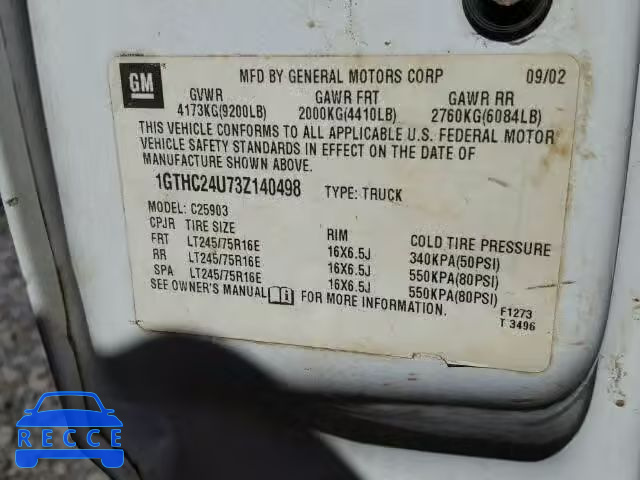 2003 GMC SIERRA 1GTHC24U73Z140498 image 9