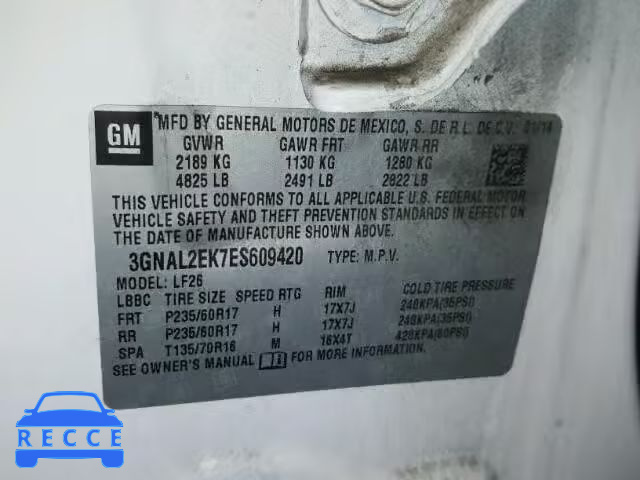2014 CHEVROLET CAPTIVA 3GNAL2EK7ES609420 image 9