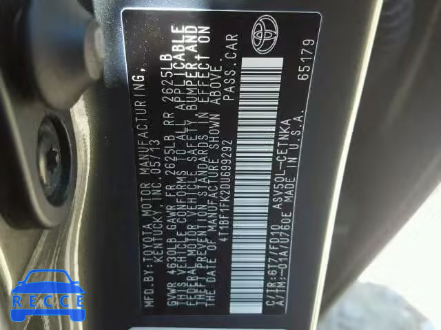 2013 TOYOTA CAMRY 4T1BF1FK2DU699292 image 9