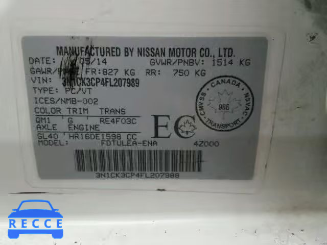 2015 NISSAN MICRA 3N1CK3CP4FL207989 image 9