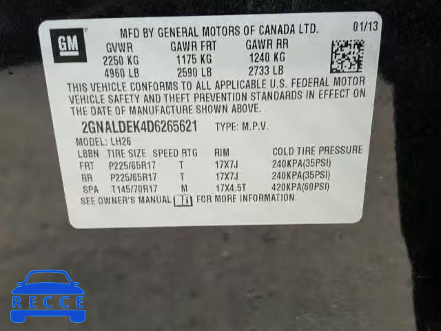 2013 CHEVROLET EQUINOX 2GNALDEK4D6265621 image 9